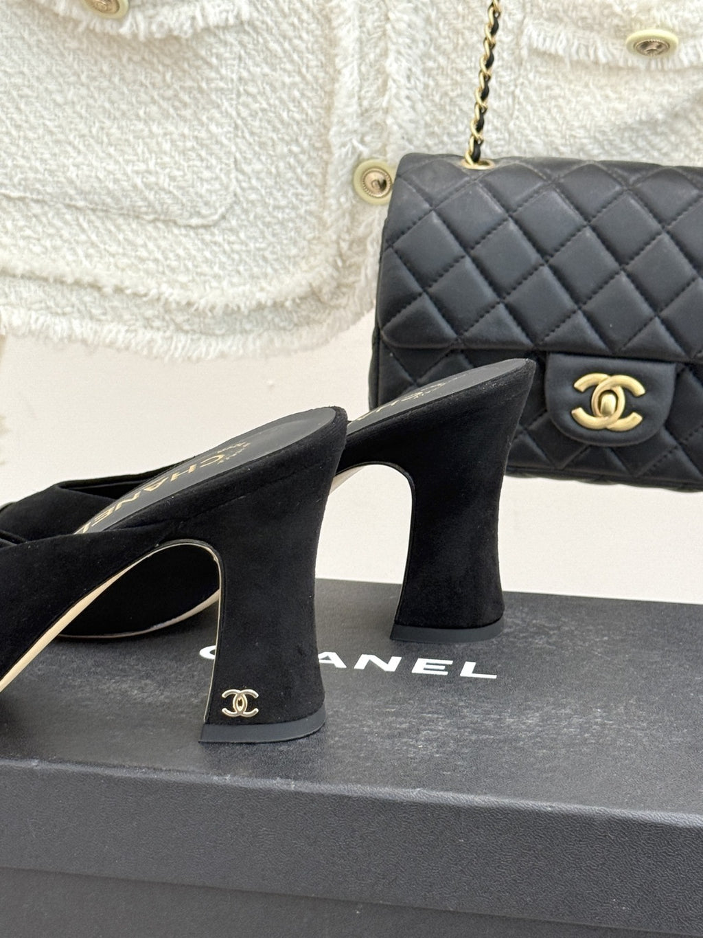 Black Suede & Patent Leather Mules
