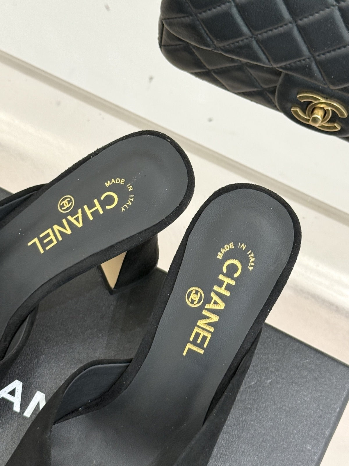 Black Suede & Patent Leather Mules