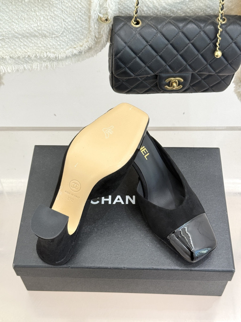 Black Suede & Patent Leather Mules