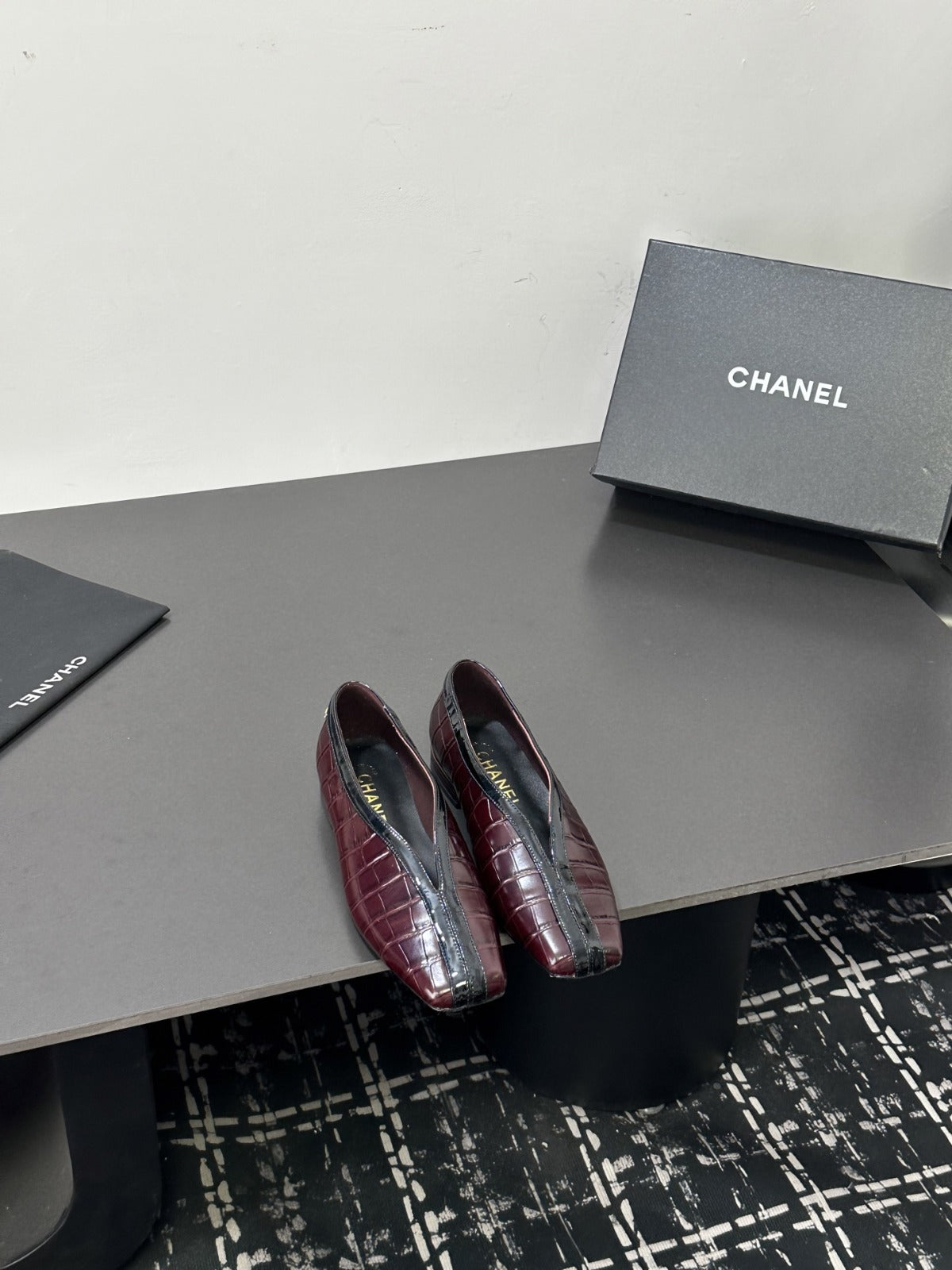 Burgundy & Black Ballet Flats