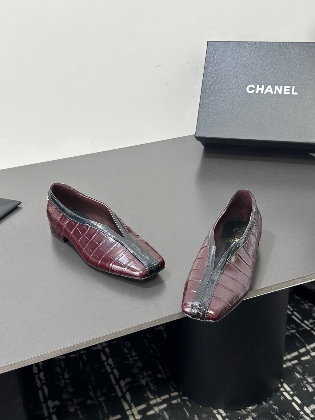 Burgundy & Black Ballet Flats