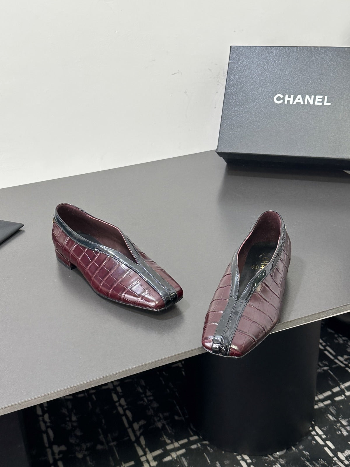 Burgundy & Black Ballet Flats