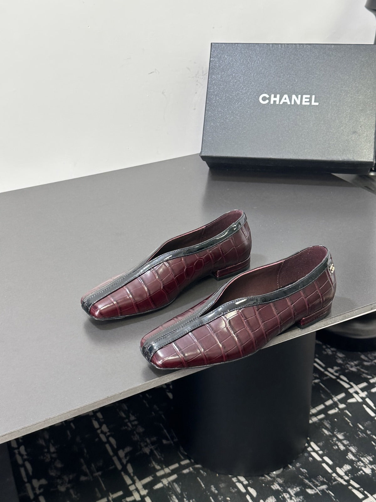 Burgundy & Black Ballet Flats