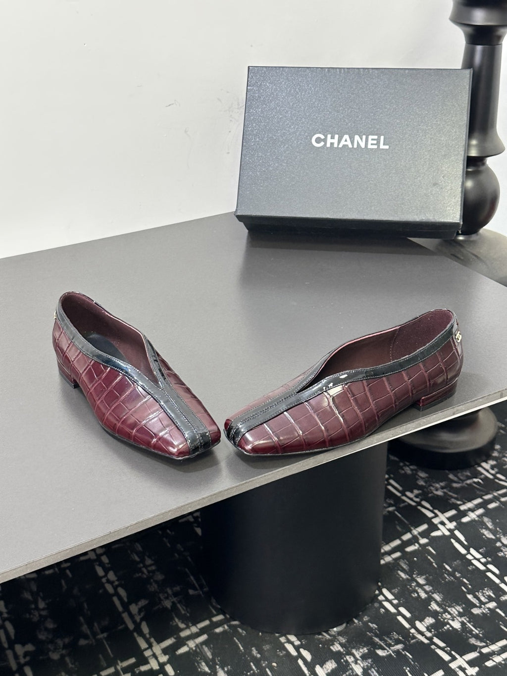 Burgundy & Black Ballet Flats