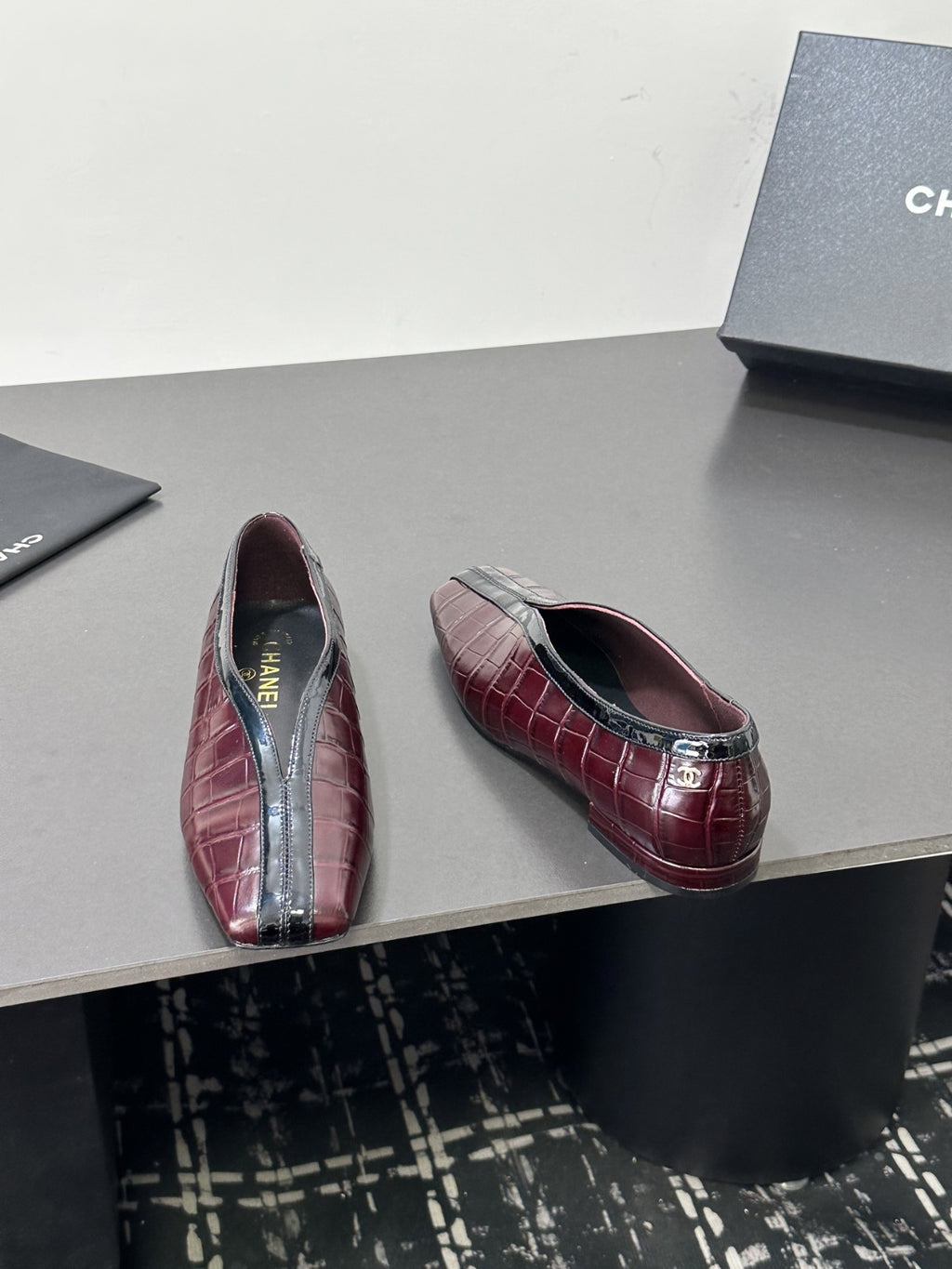 Burgundy & Black Ballet Flats