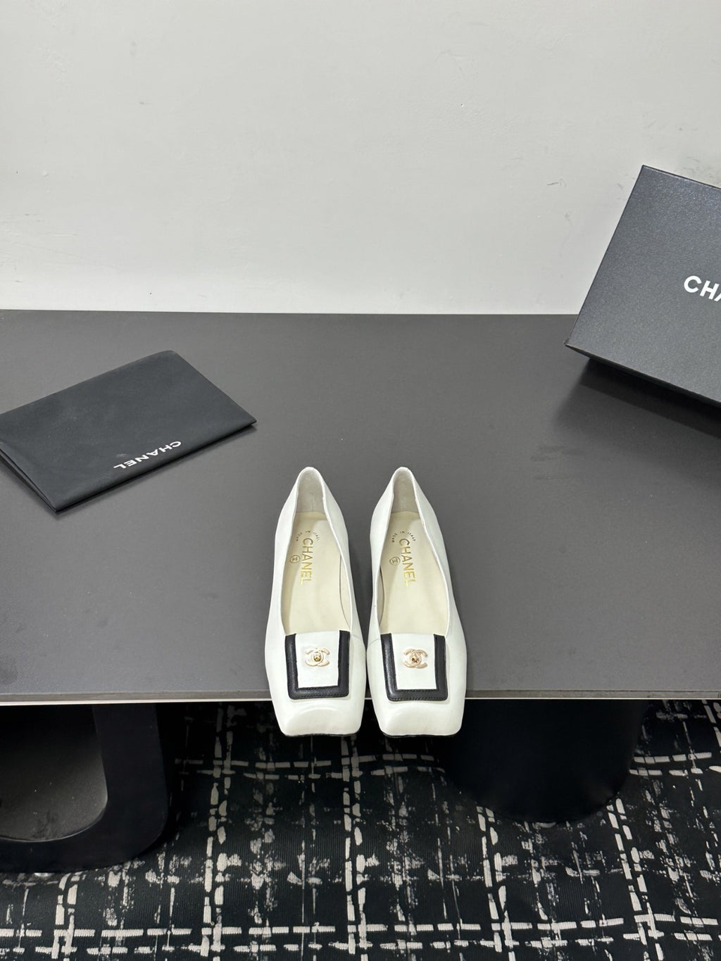Ivory & Black Ballet Flats