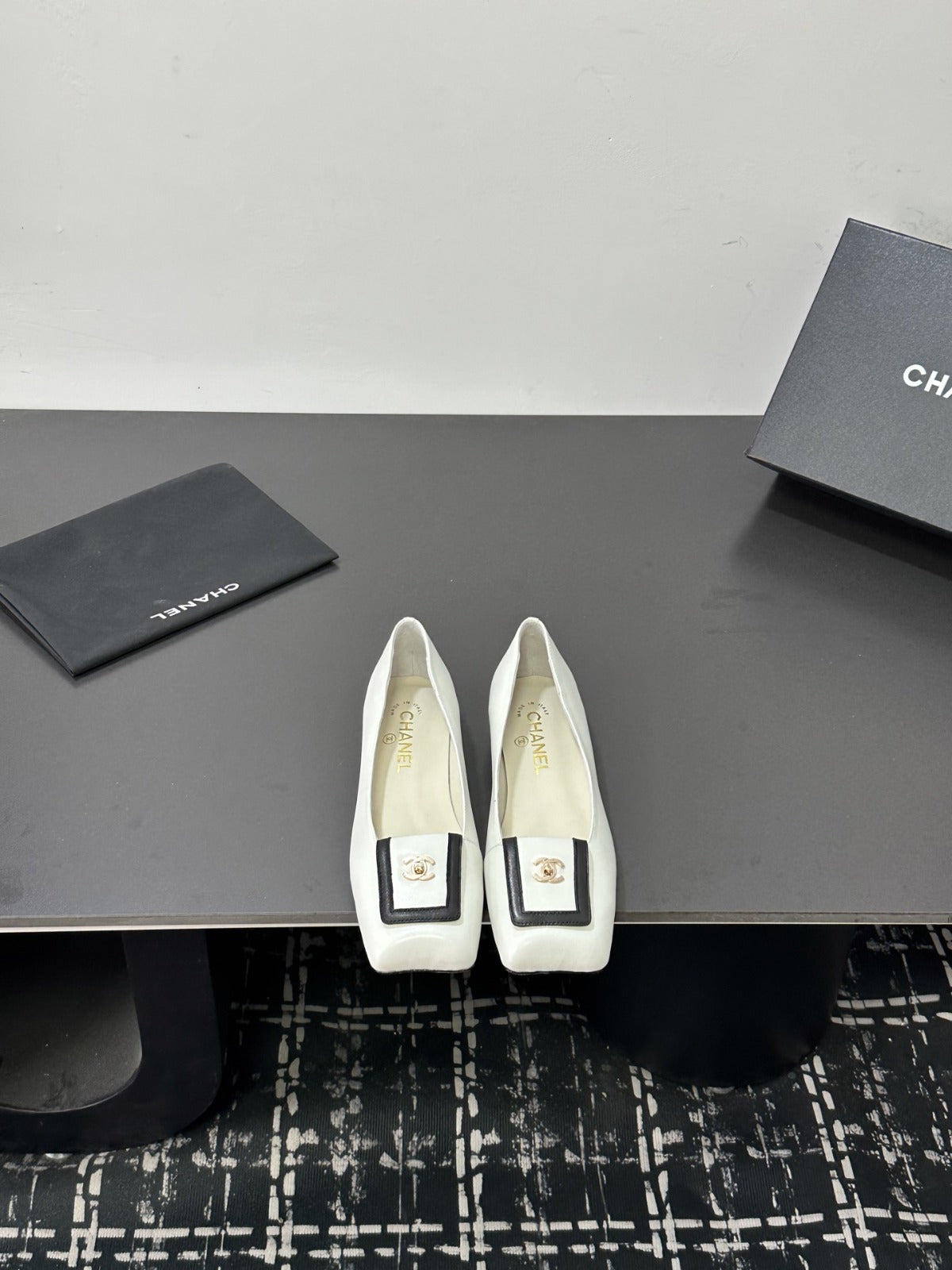 Ivory & Black Ballet Flats