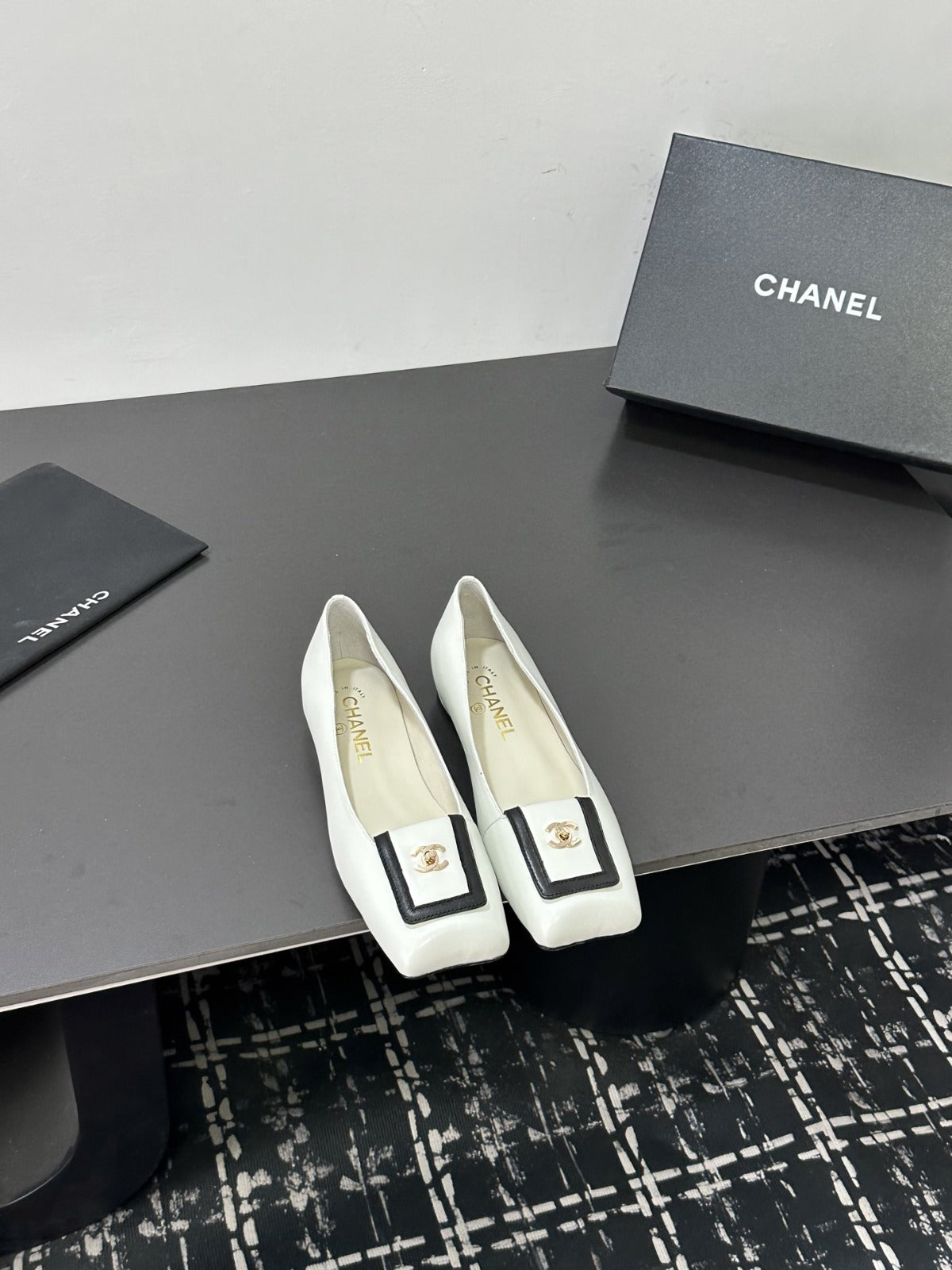 Ivory & Black Ballet Flats