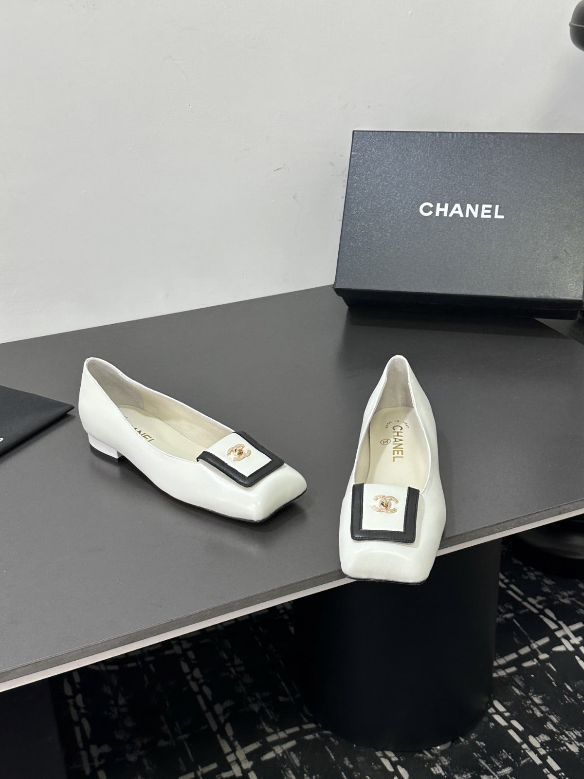 Ivory & Black Ballet Flats