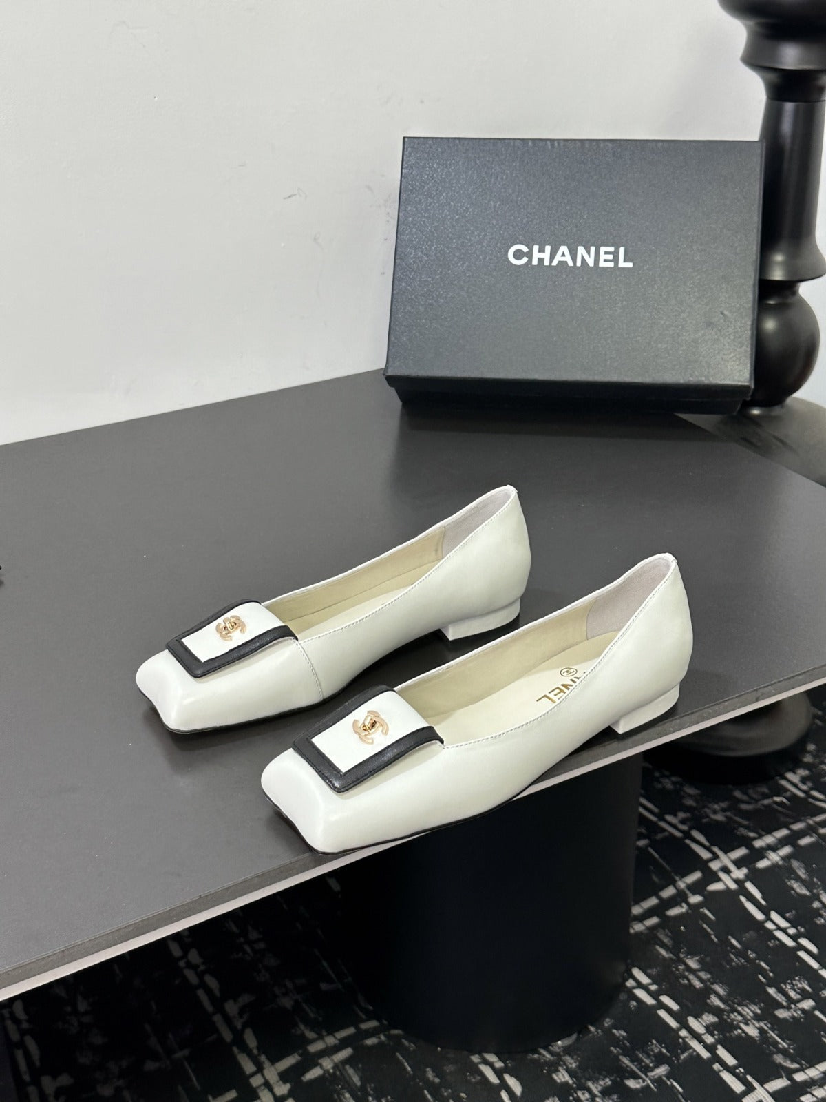Ivory & Black Ballet Flats