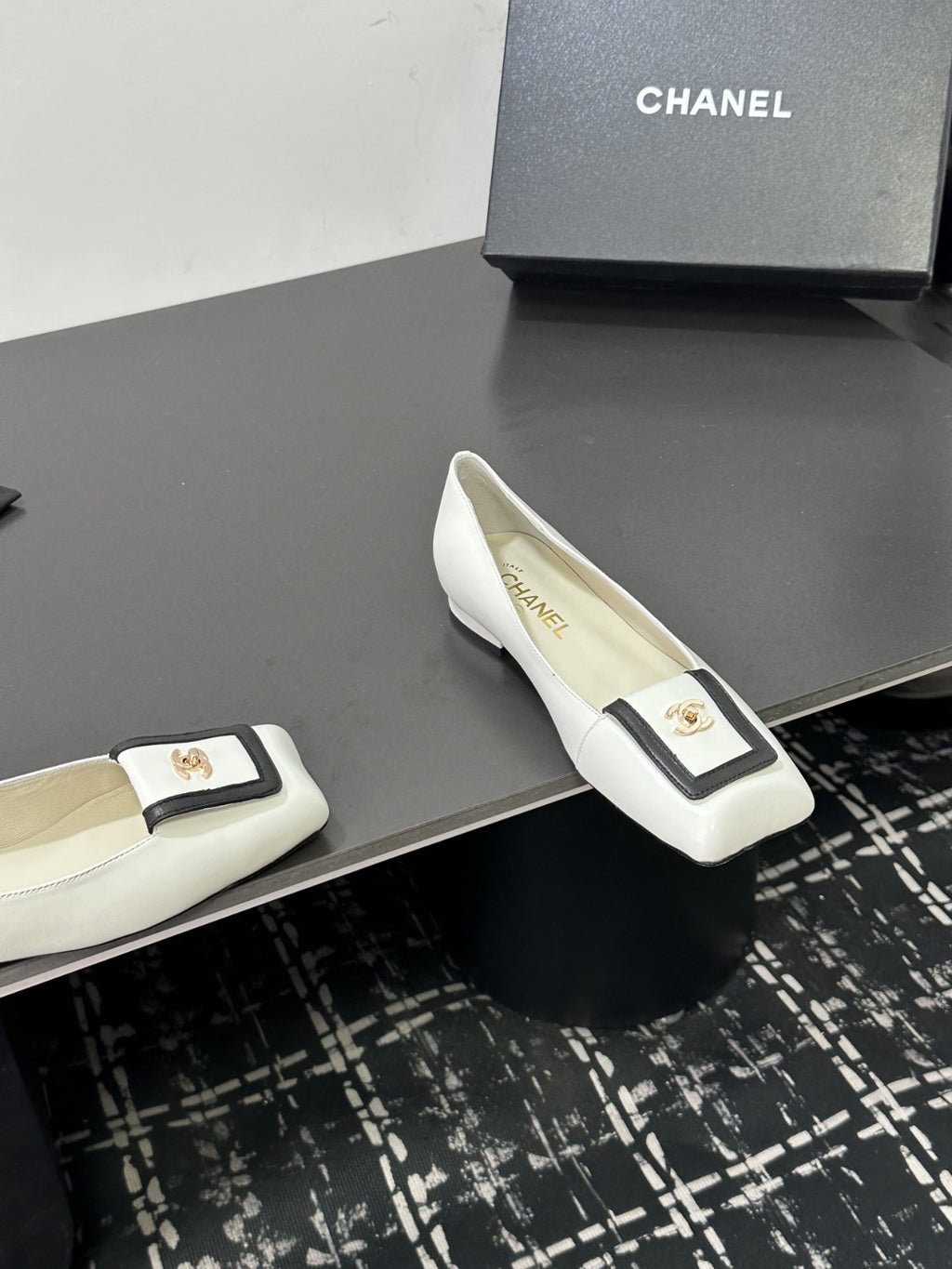 Ivory & Black Ballet Flats
