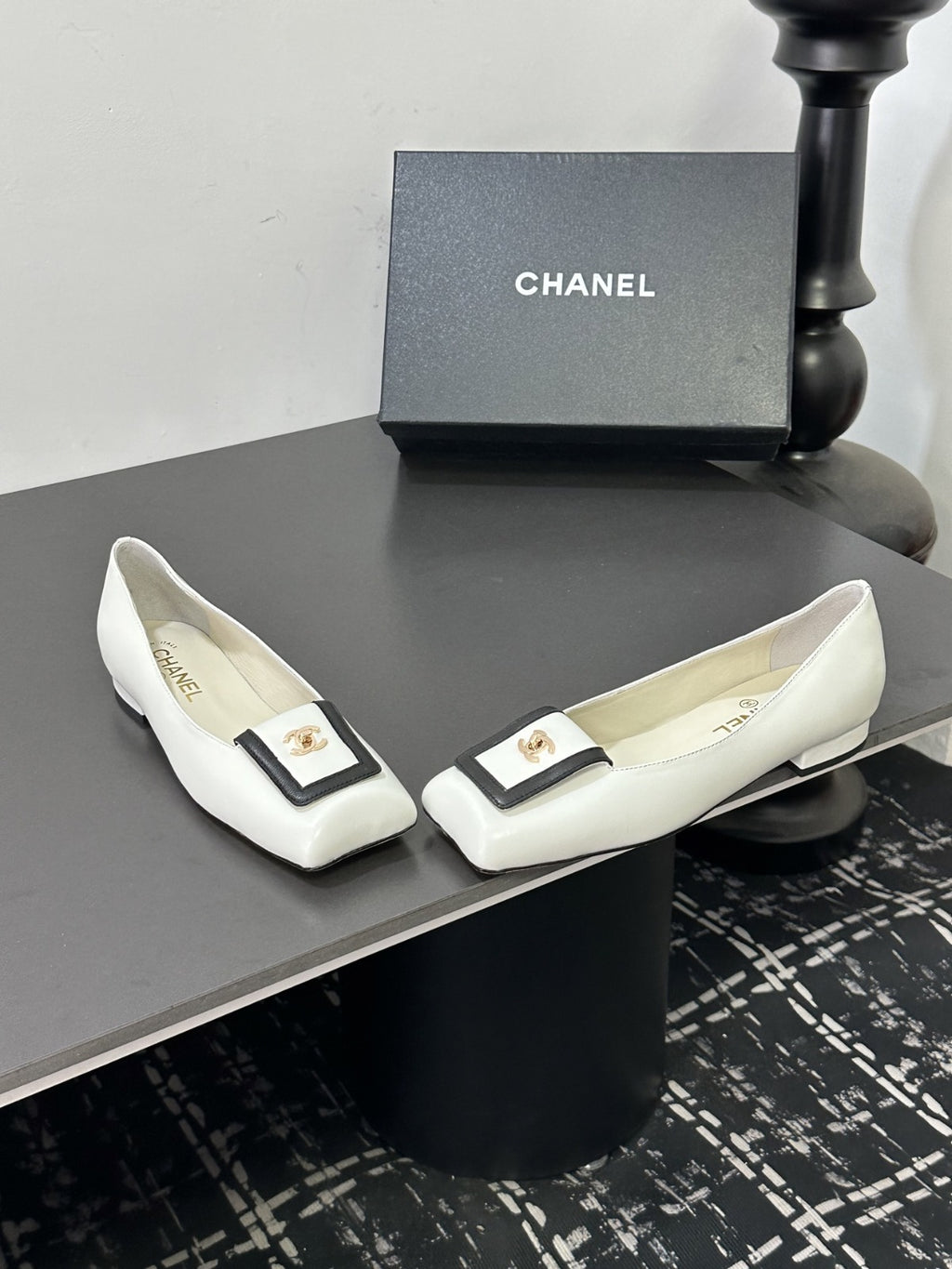 Ivory & Black Ballet Flats