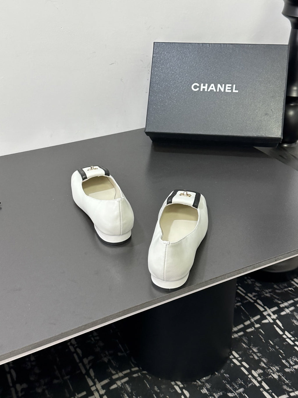 Ivory & Black Ballet Flats