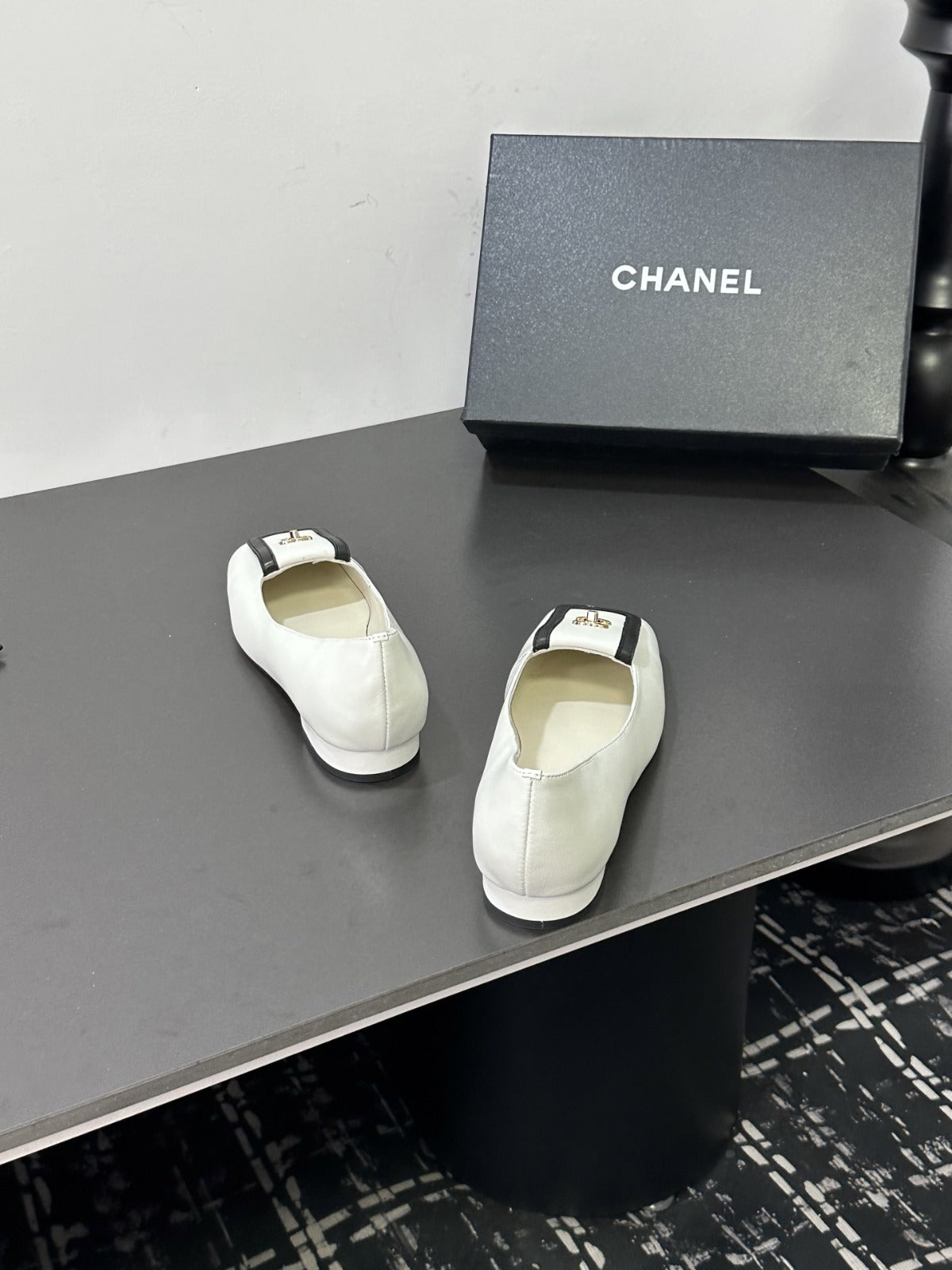 Ivory & Black Ballet Flats