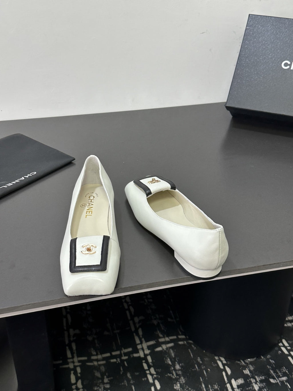 Ivory & Black Ballet Flats