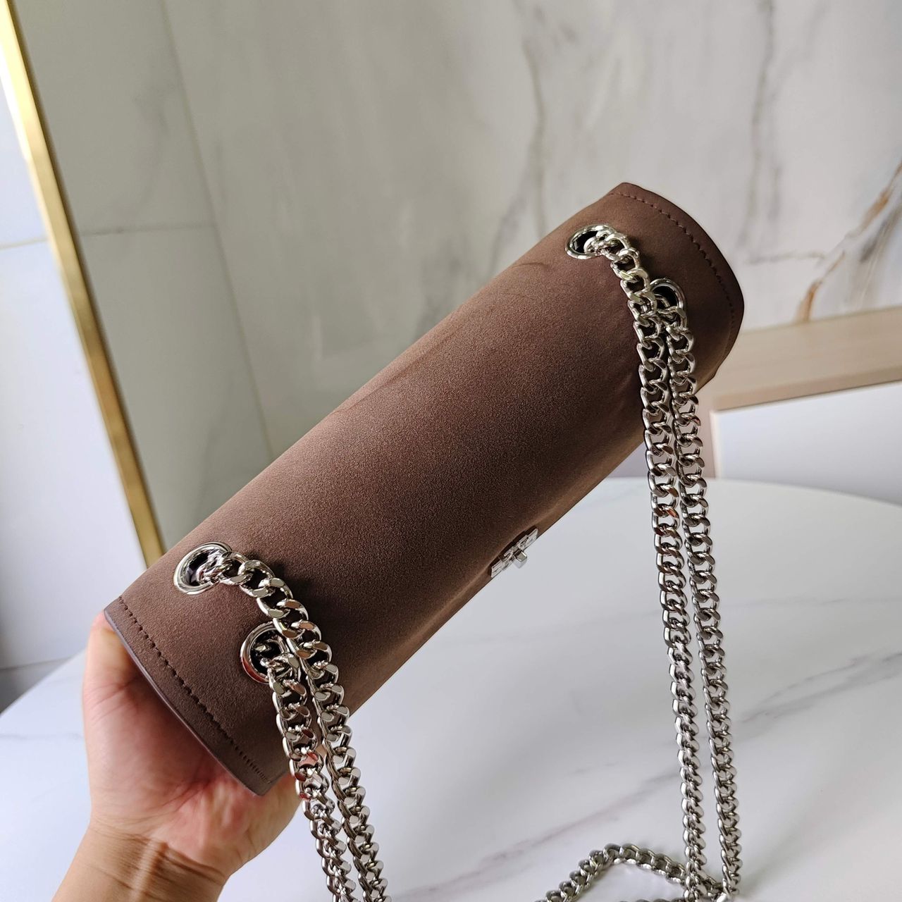 KIRA TURNLOCK SUEDE SHOULDER BAG