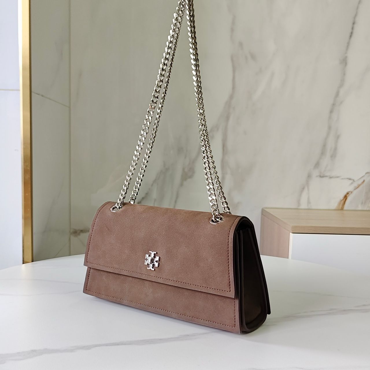 KIRA TURNLOCK SUEDE SHOULDER BAG