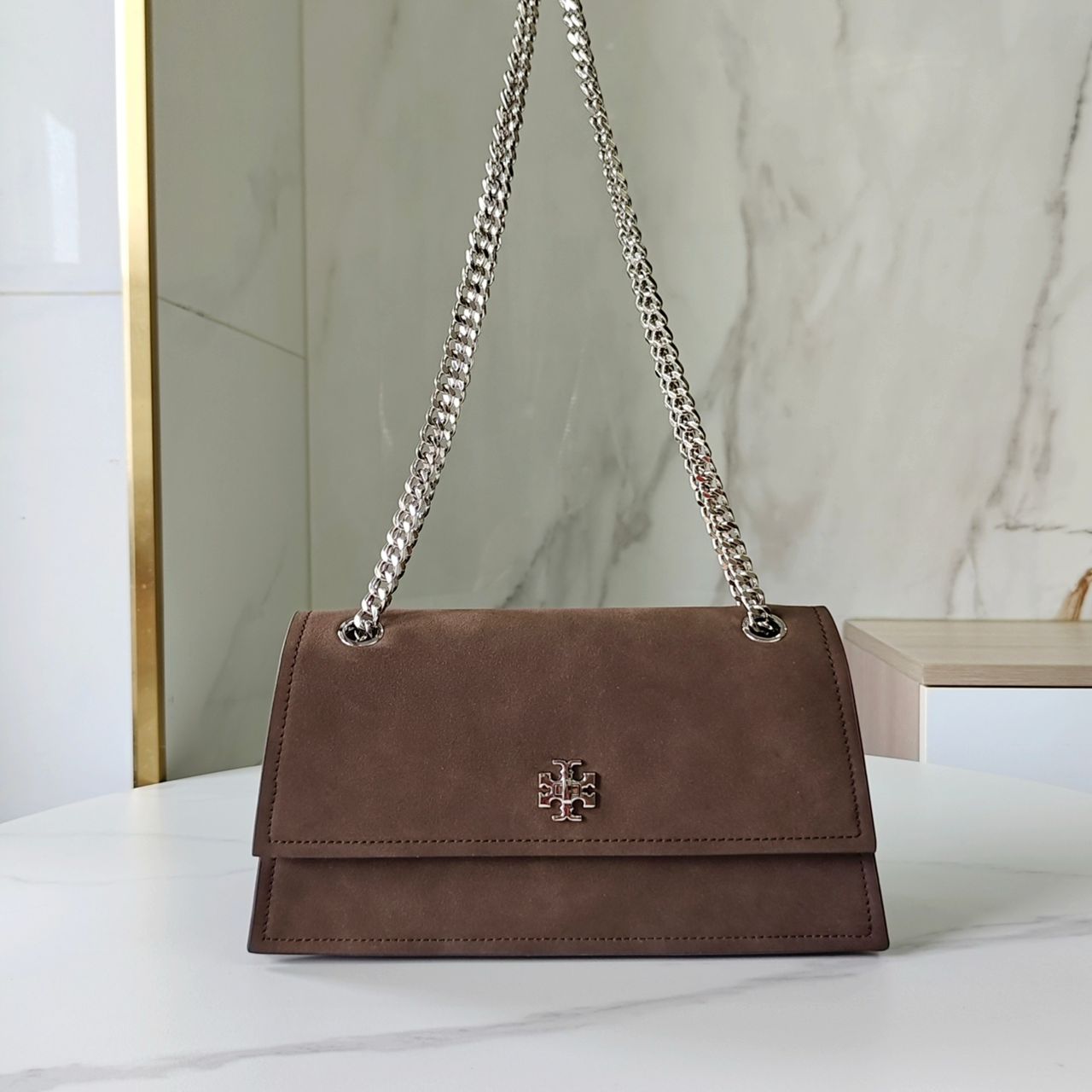 KIRA TURNLOCK SUEDE SHOULDER BAG