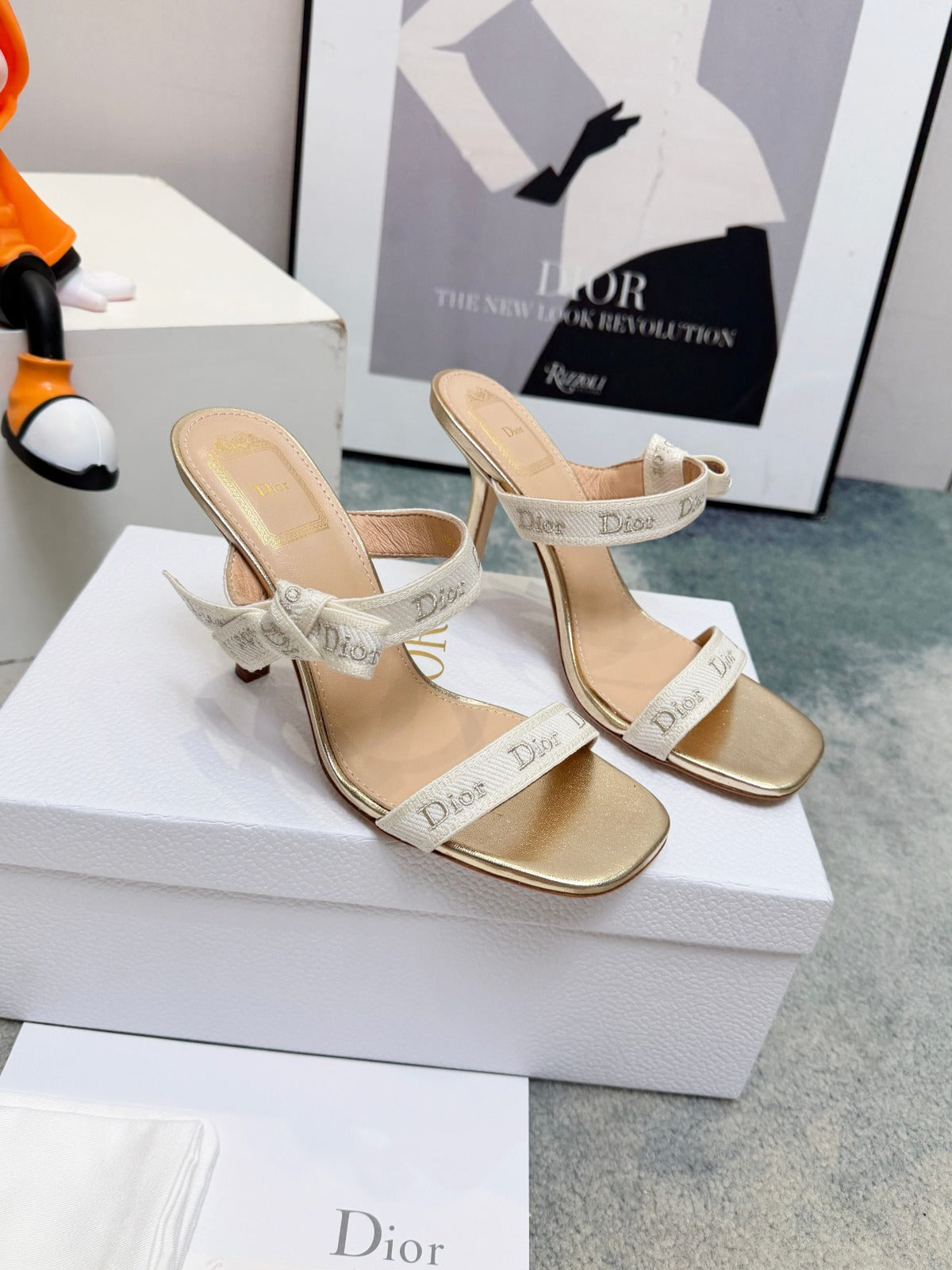 Gold-Tone Cotton Sandal With Straps