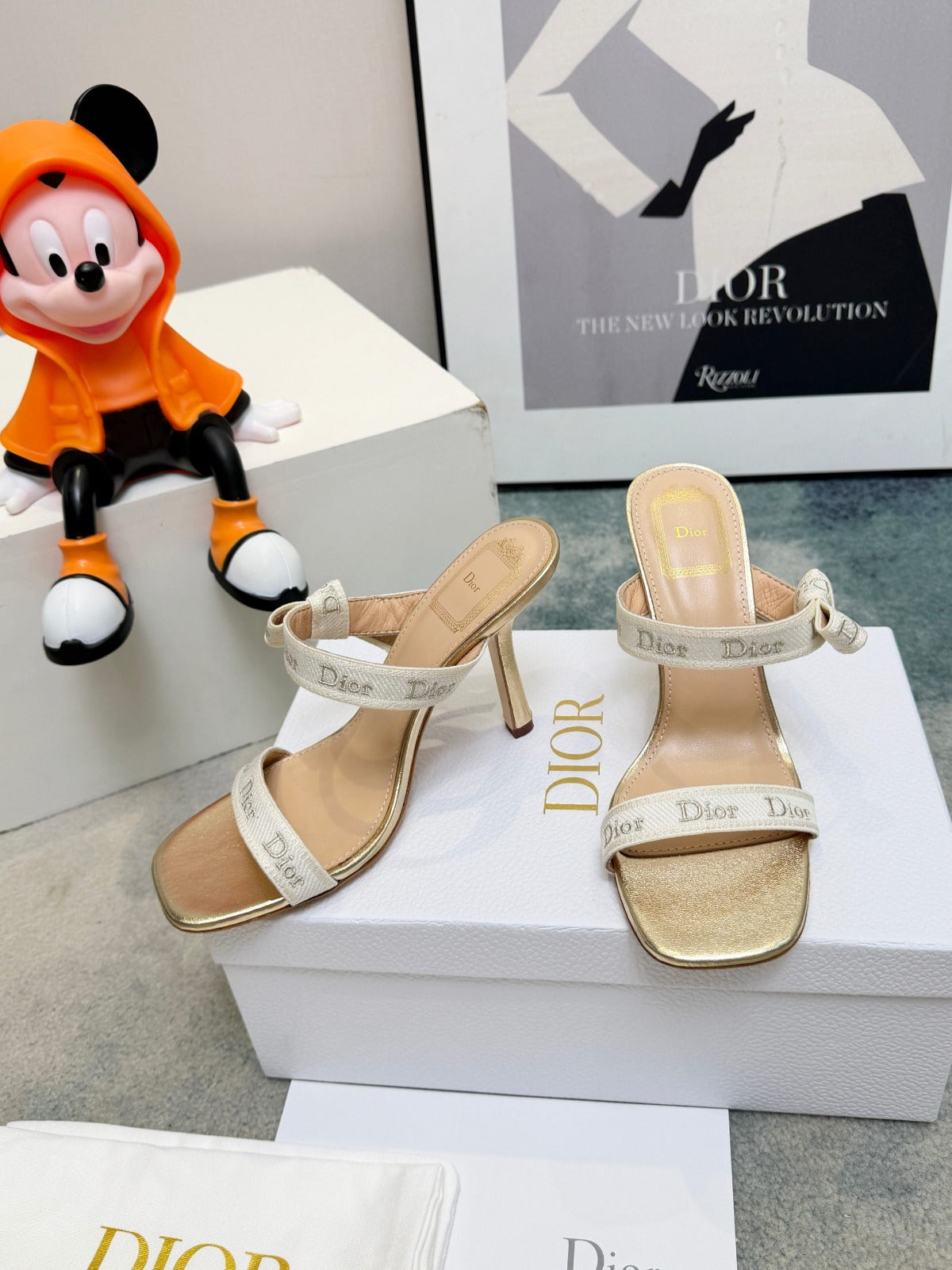Gold-Tone Cotton Sandal With Straps