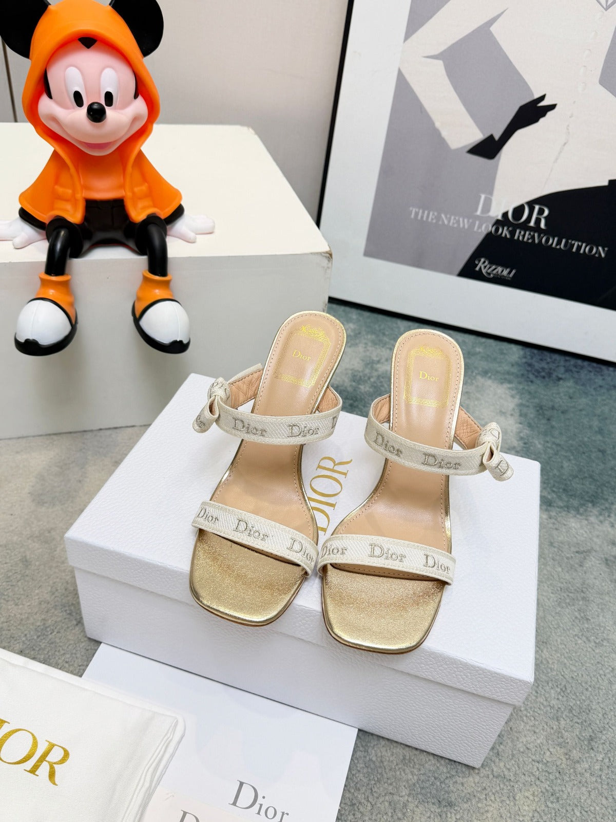 Gold-Tone Cotton Sandal With Straps