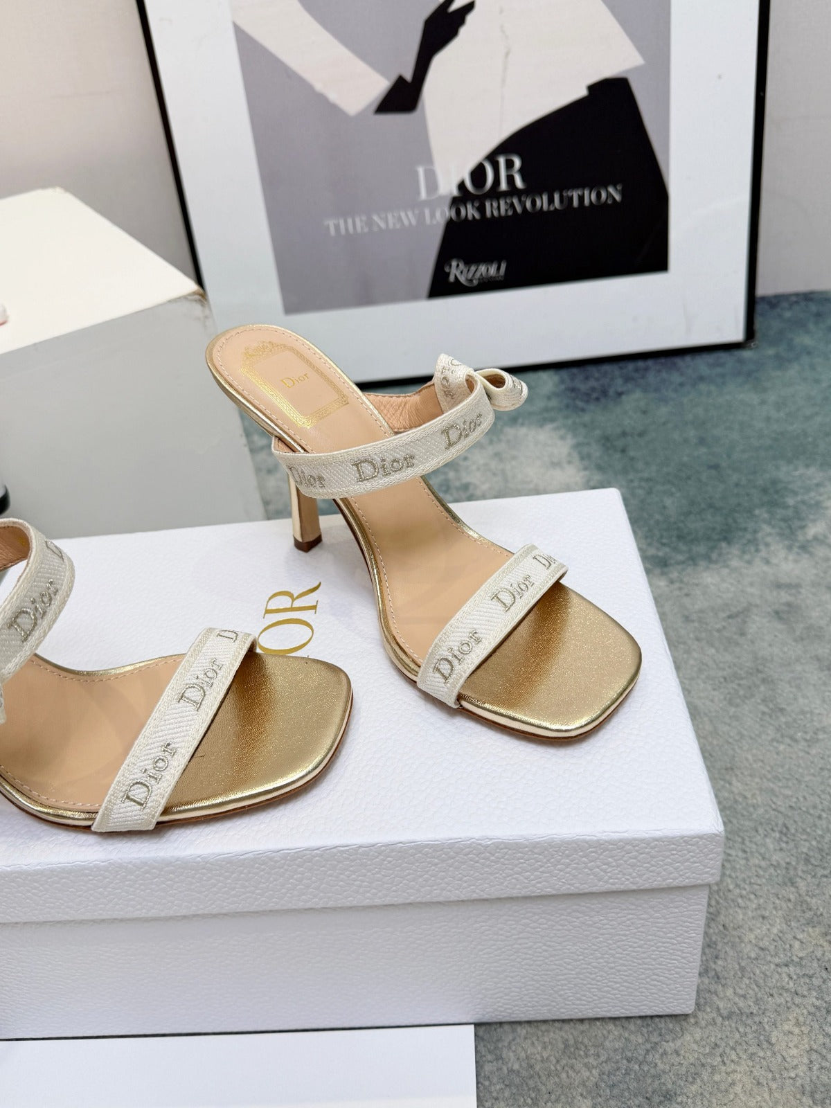 Gold-Tone Cotton Sandal With Straps