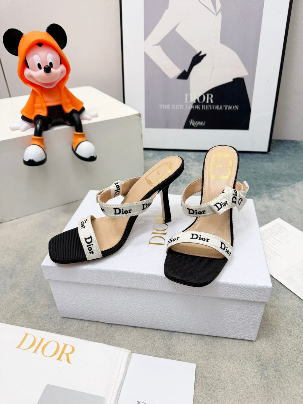 Black Embroidered Cotton Heeled Sandal With Straps