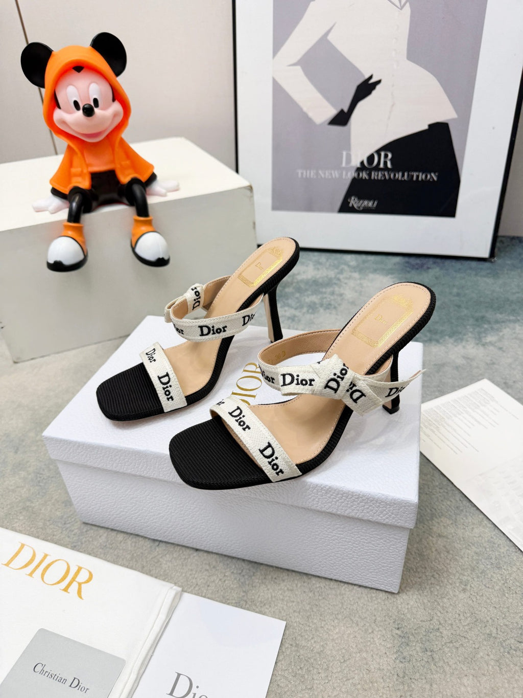 Black Embroidered Cotton Heeled Sandal With Straps