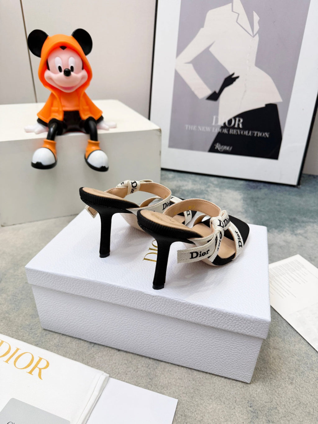 Black Embroidered Cotton Heeled Sandal With Straps