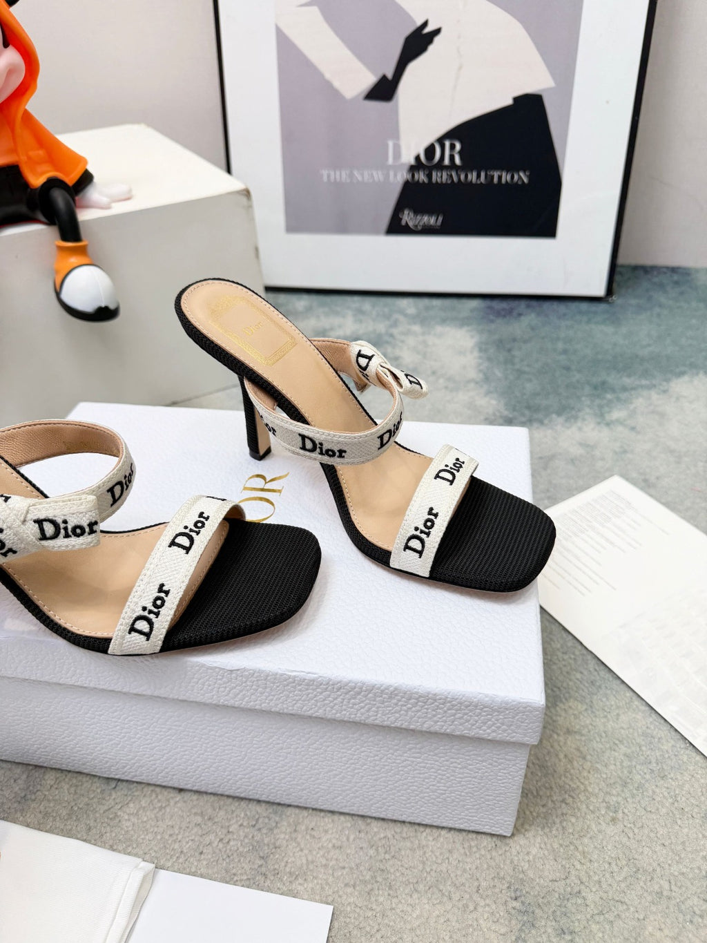 Black Embroidered Cotton Heeled Sandal With Straps