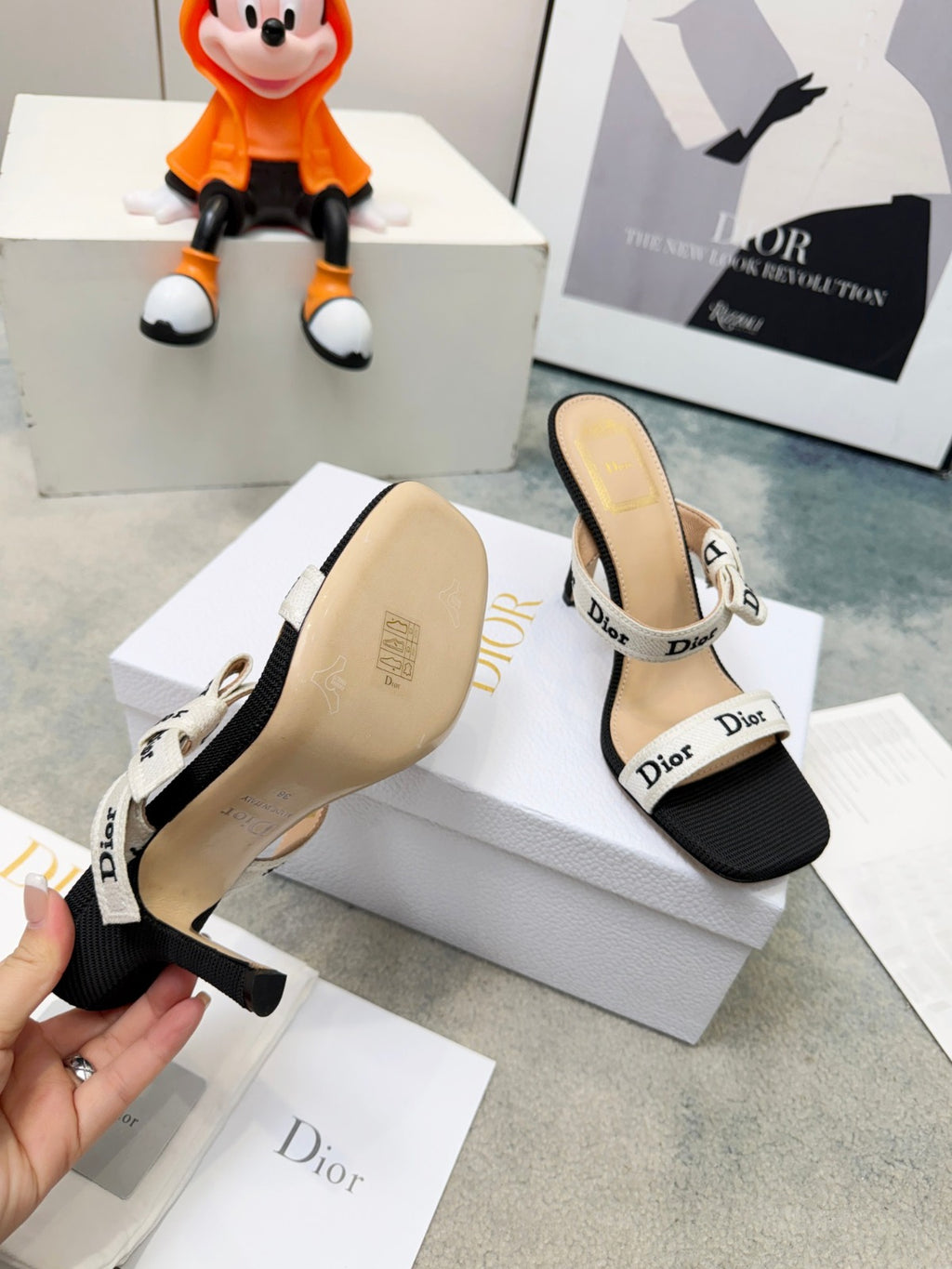Black Embroidered Cotton Heeled Sandal With Straps