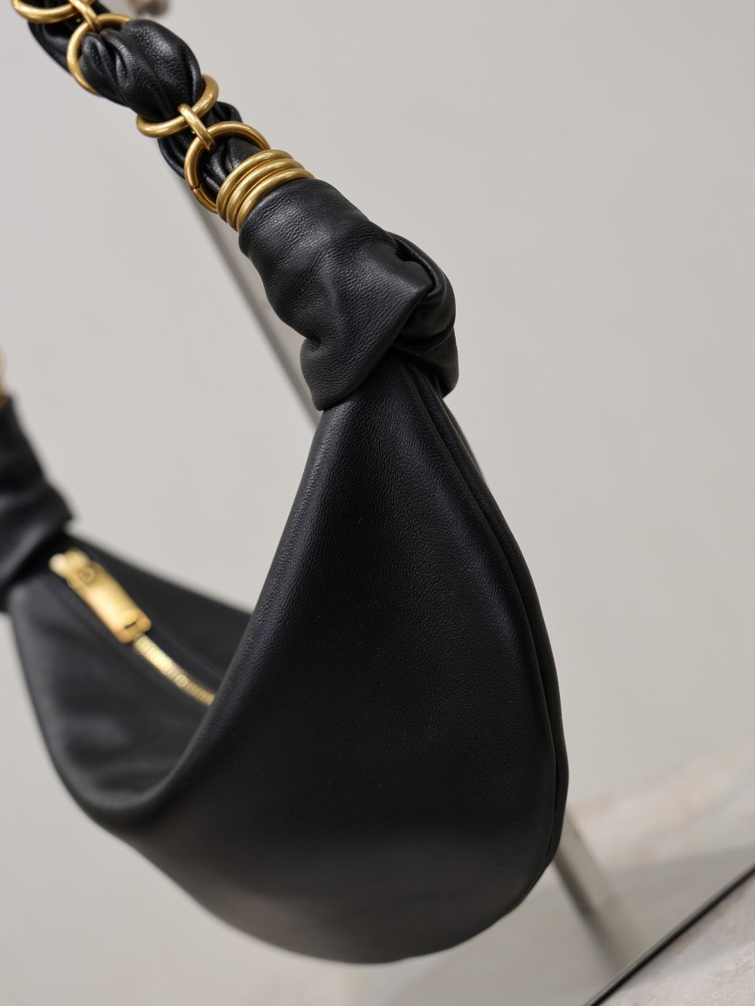 Black Amalia Mini Hobo In Leather