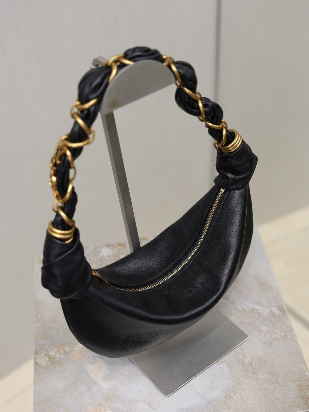Black Amalia Mini Hobo In Leather