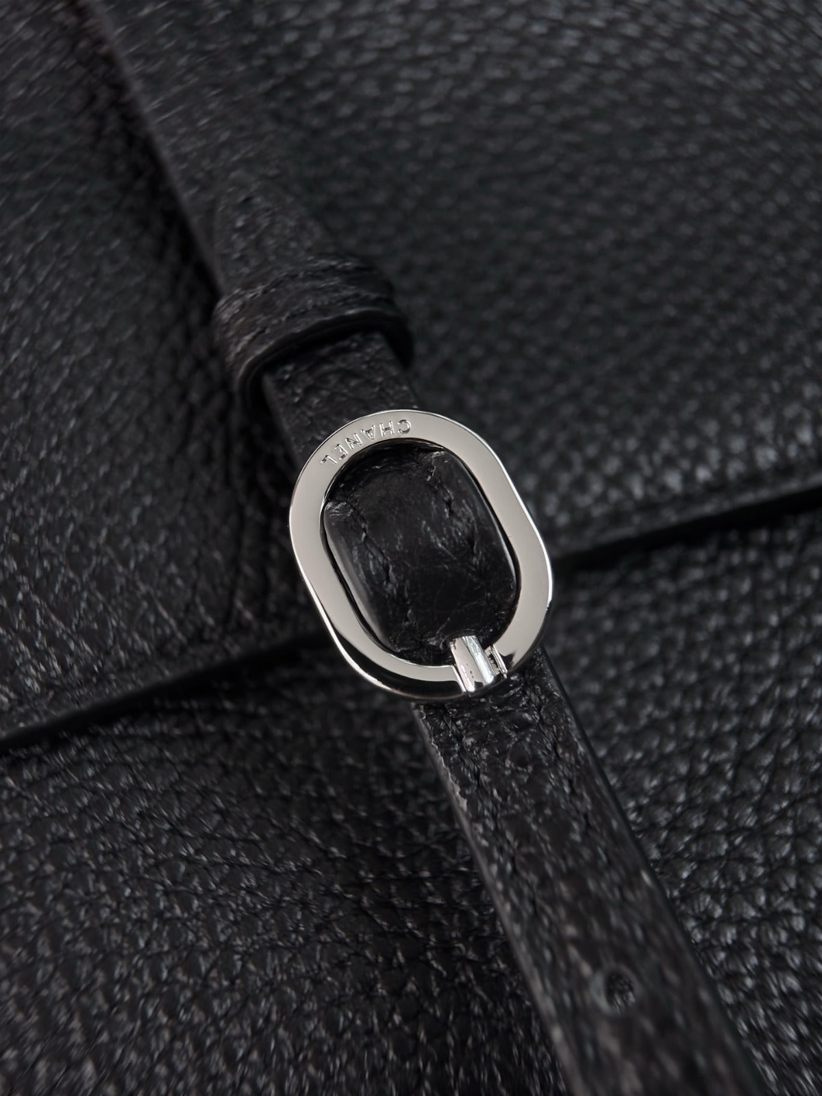 Black Grained Leather & Silver Metal Maxi Flap Bag