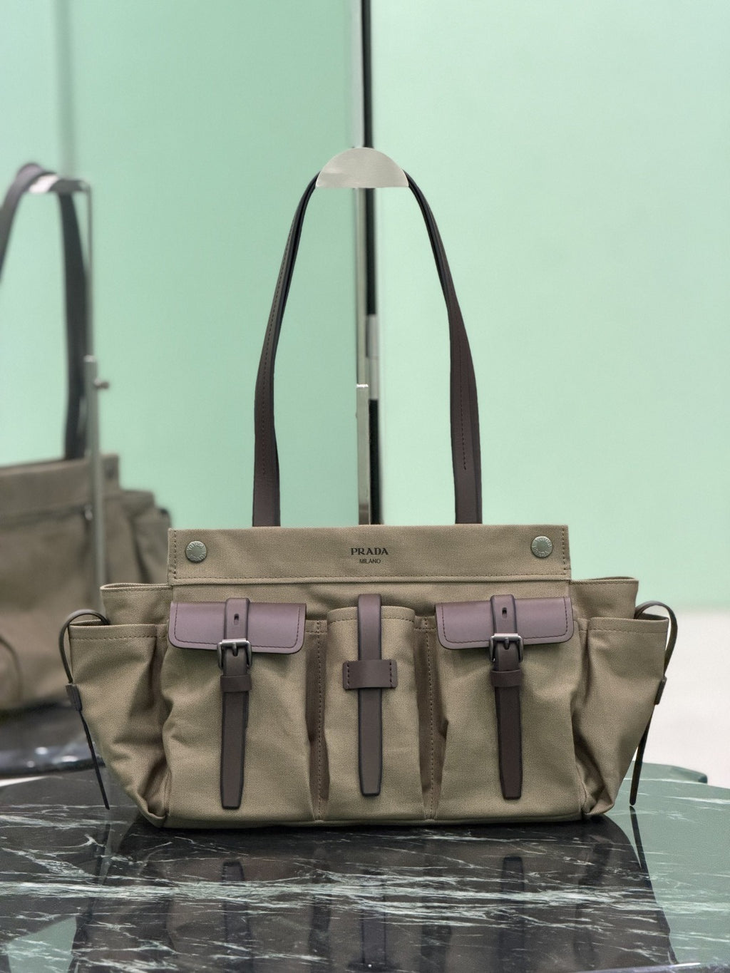 Forest Green Route Large Canvas & Leather Tote Bag