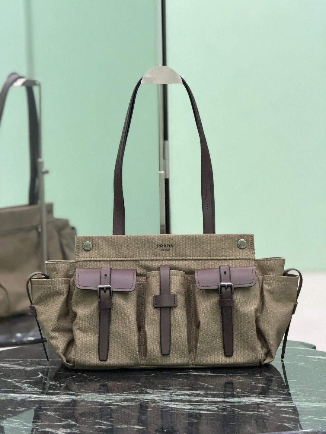 Forest Green Route Large Canvas & Leather Tote Bag