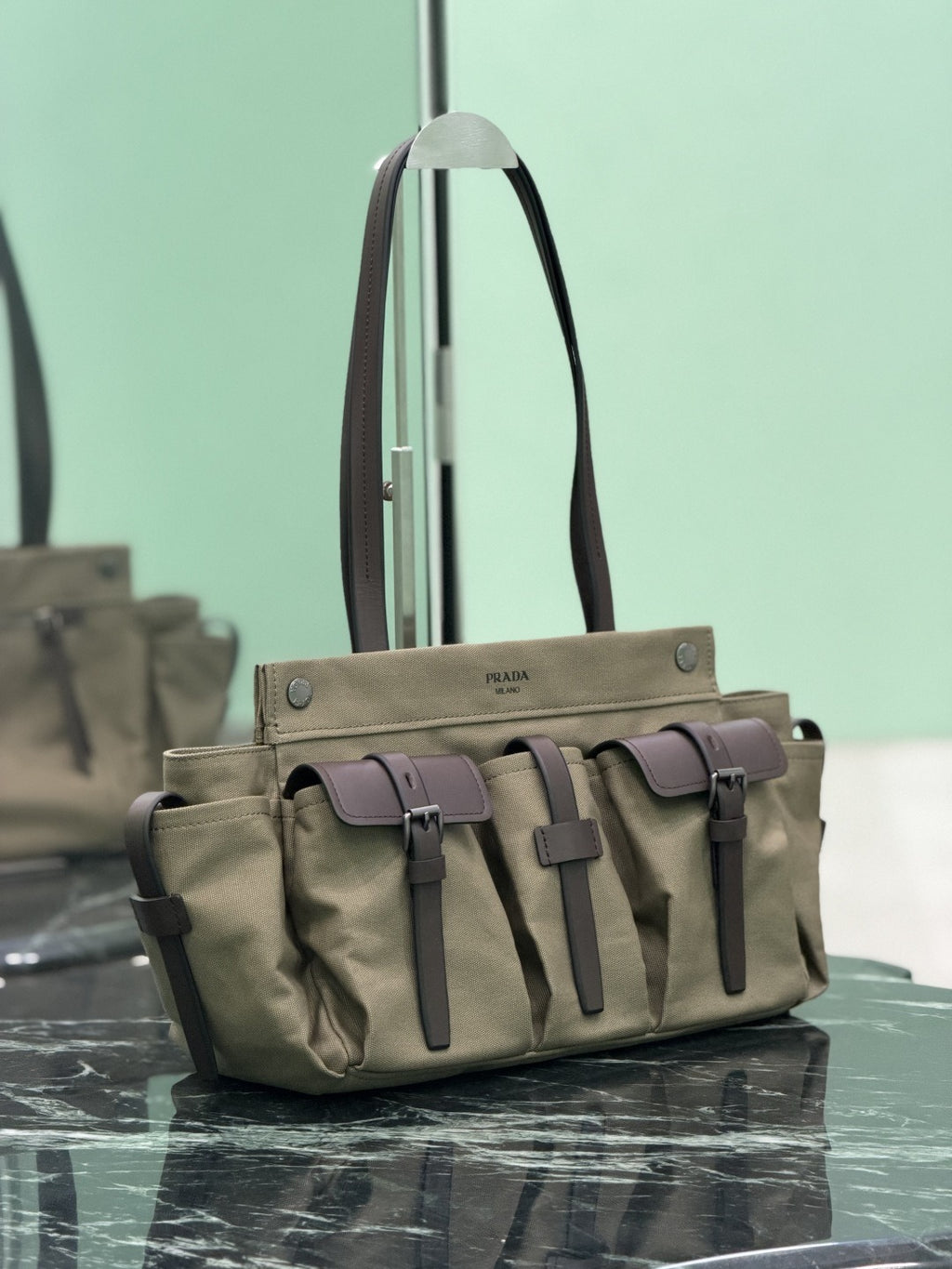 Forest Green Route Large Canvas & Leather Tote Bag