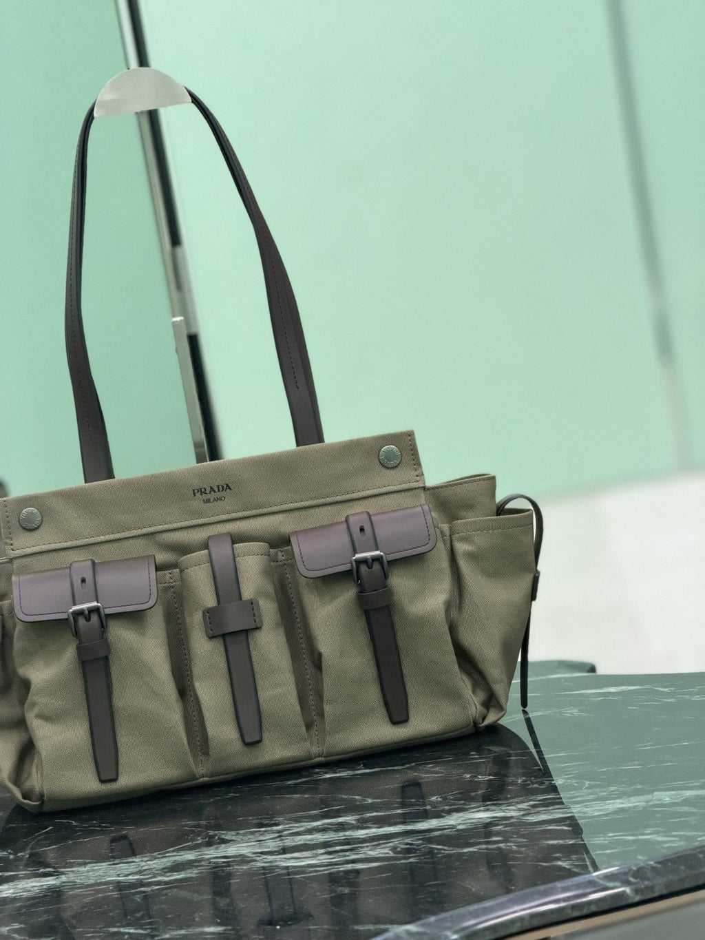 Forest Green Route Large Canvas & Leather Tote Bag