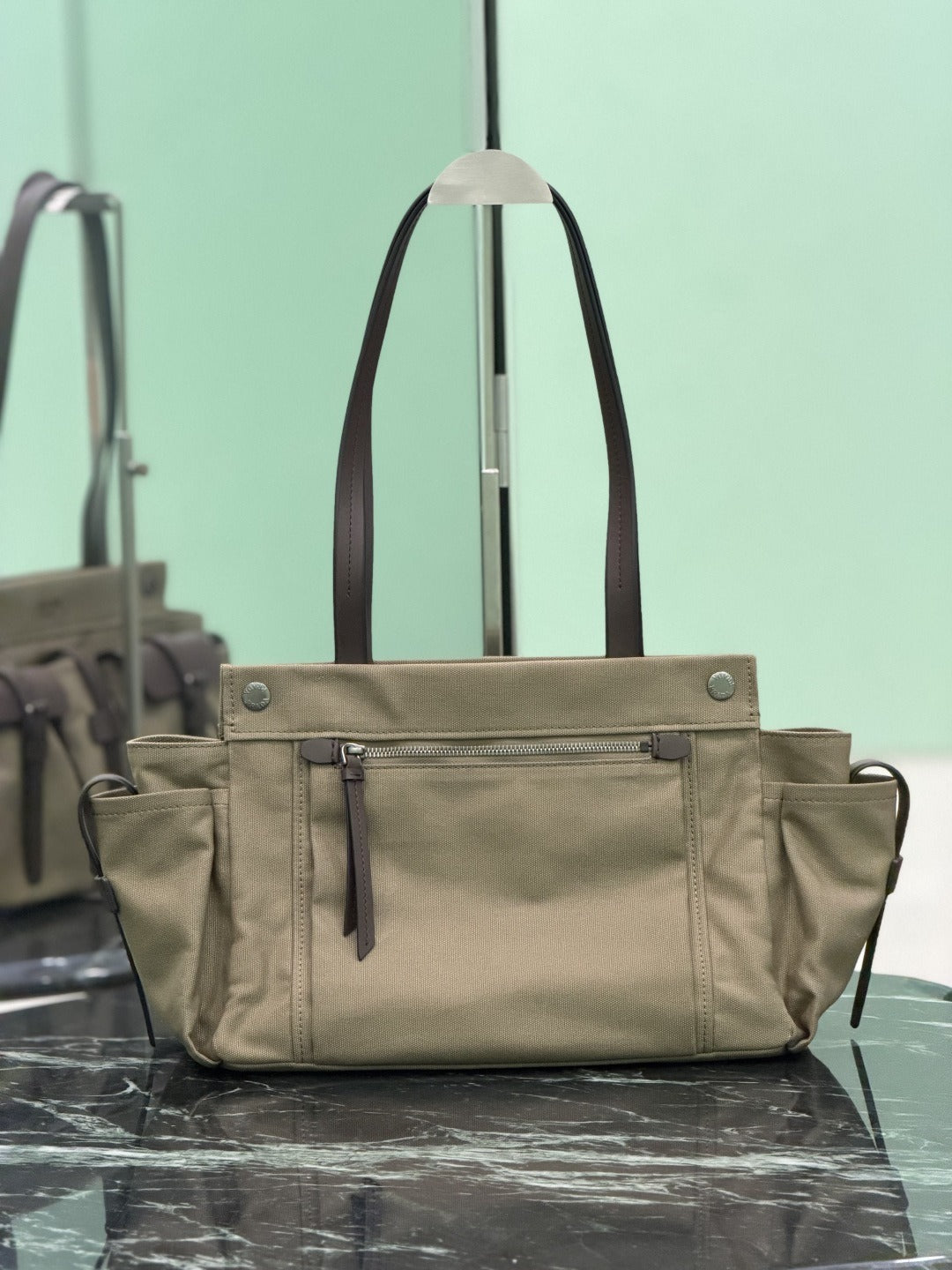 Forest Green Route Large Canvas & Leather Tote Bag