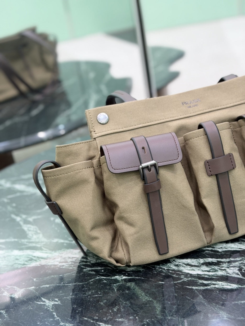 Forest Green Route Large Canvas & Leather Tote Bag