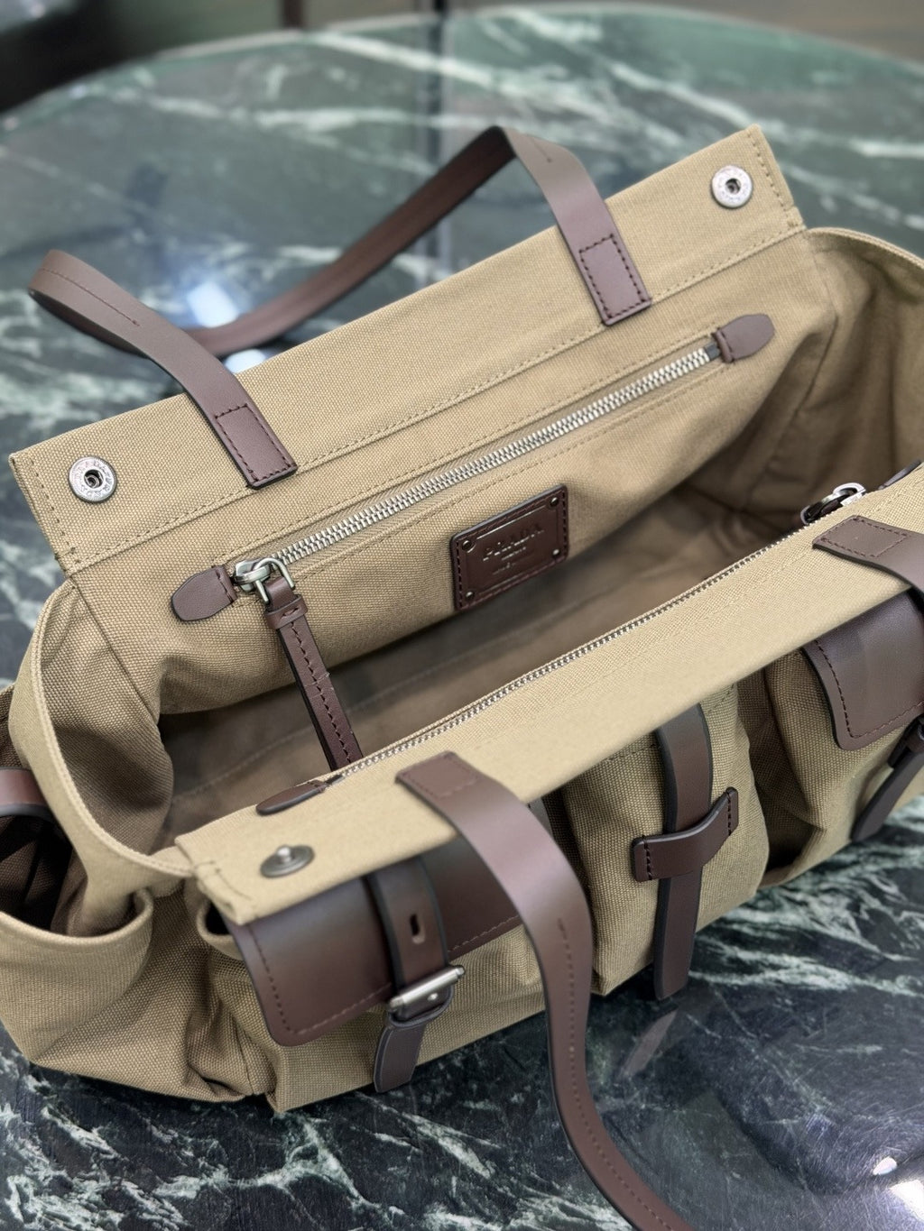 Forest Green Route Large Canvas & Leather Tote Bag