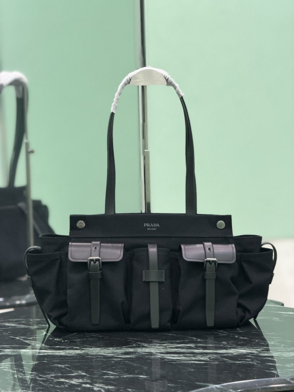 Black Route Large Canvas & Leather Tote Bag