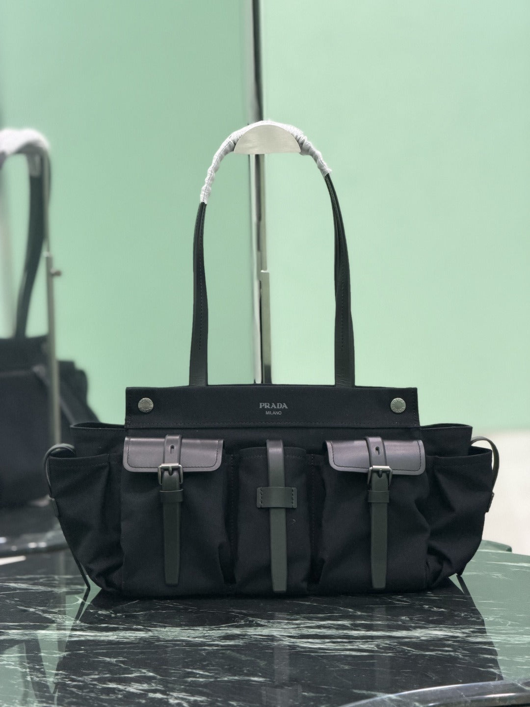 Black Route Large Canvas & Leather Tote Bag