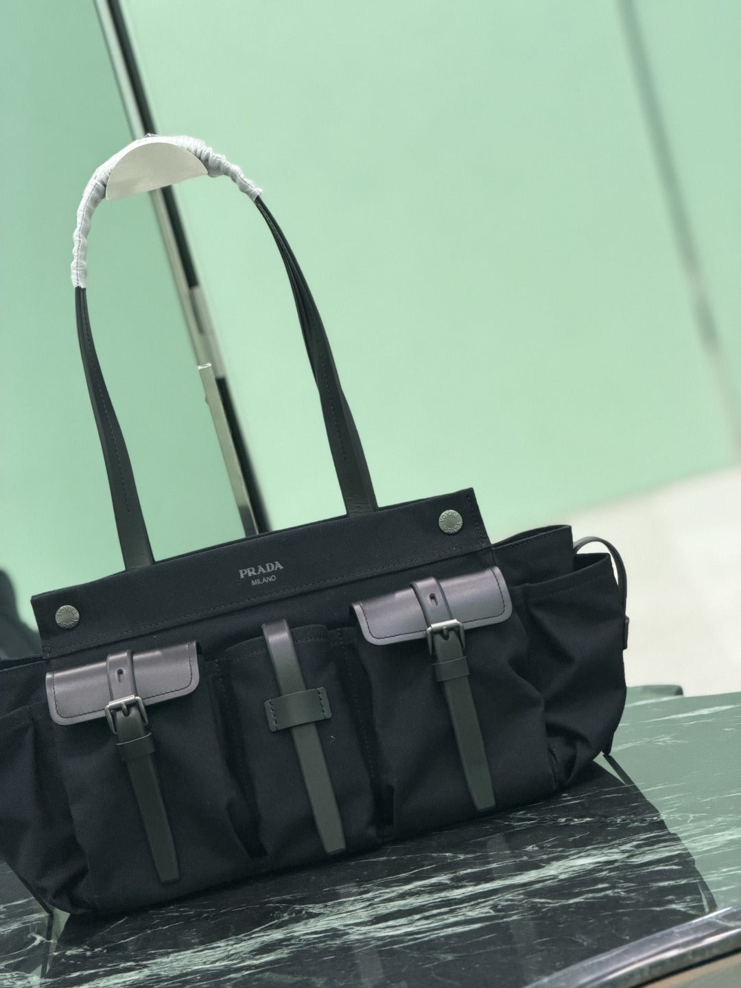 Black Route Large Canvas & Leather Tote Bag