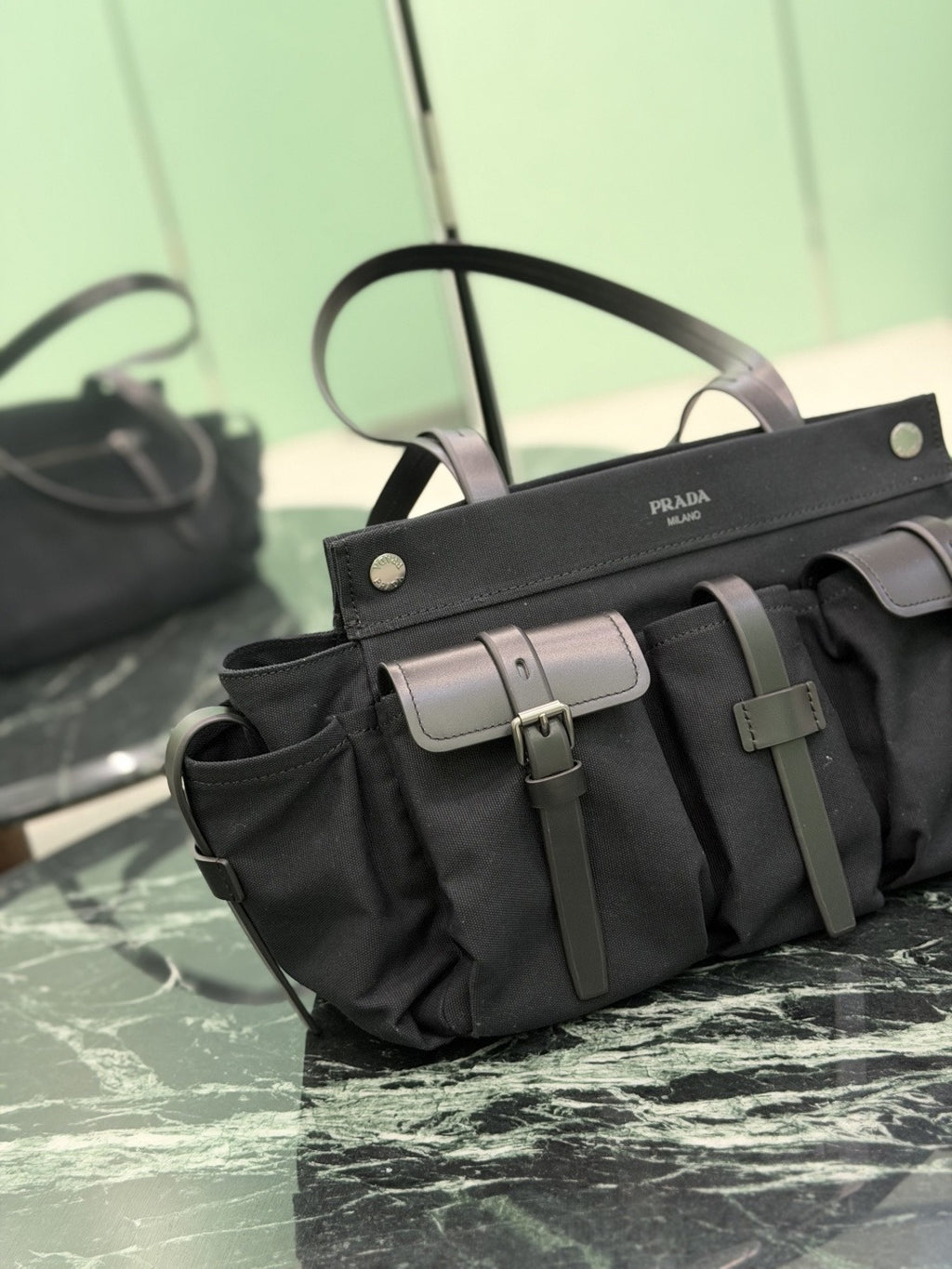 Black Route Large Canvas & Leather Tote Bag
