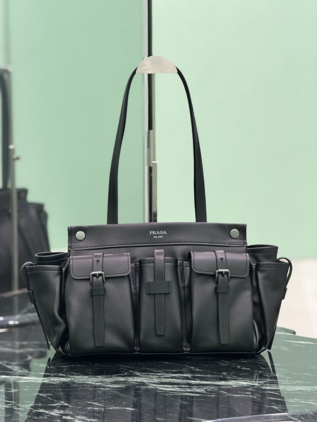 Black Route Large Leather Tote Bag