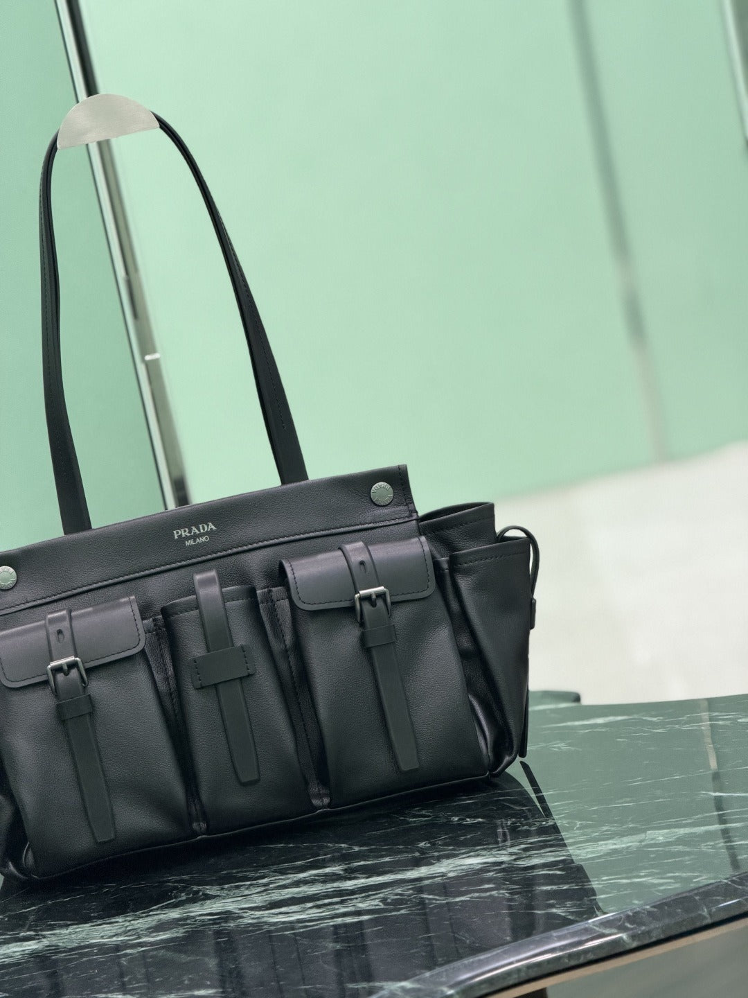 Black Route Large Leather Tote Bag