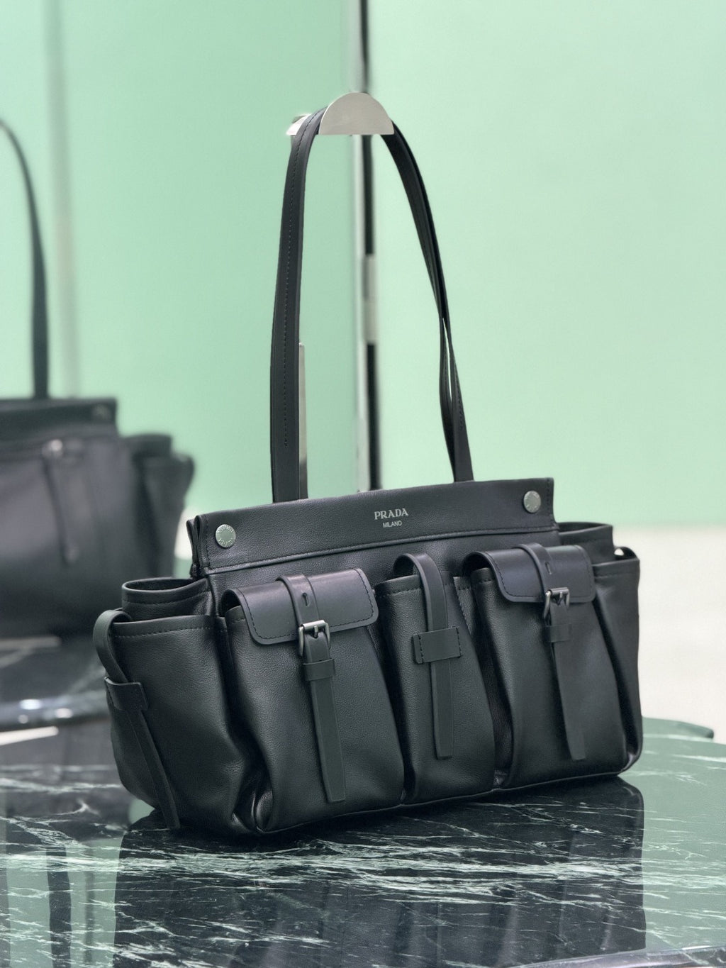 Black Route Large Leather Tote Bag