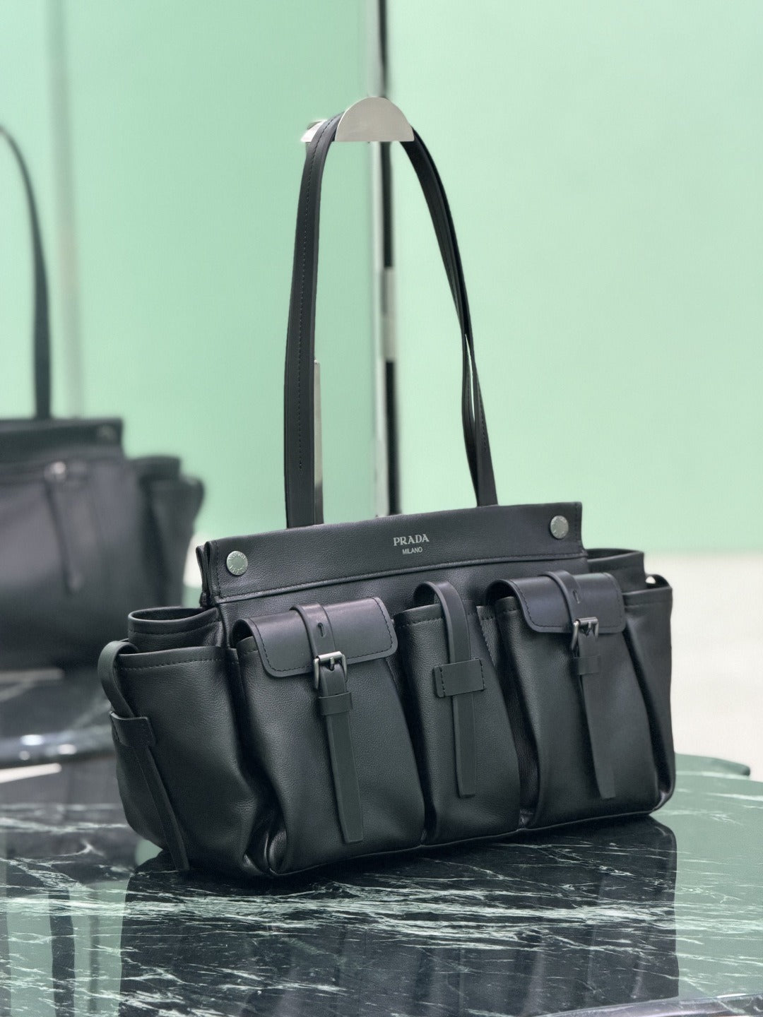 Black Route Large Leather Tote Bag