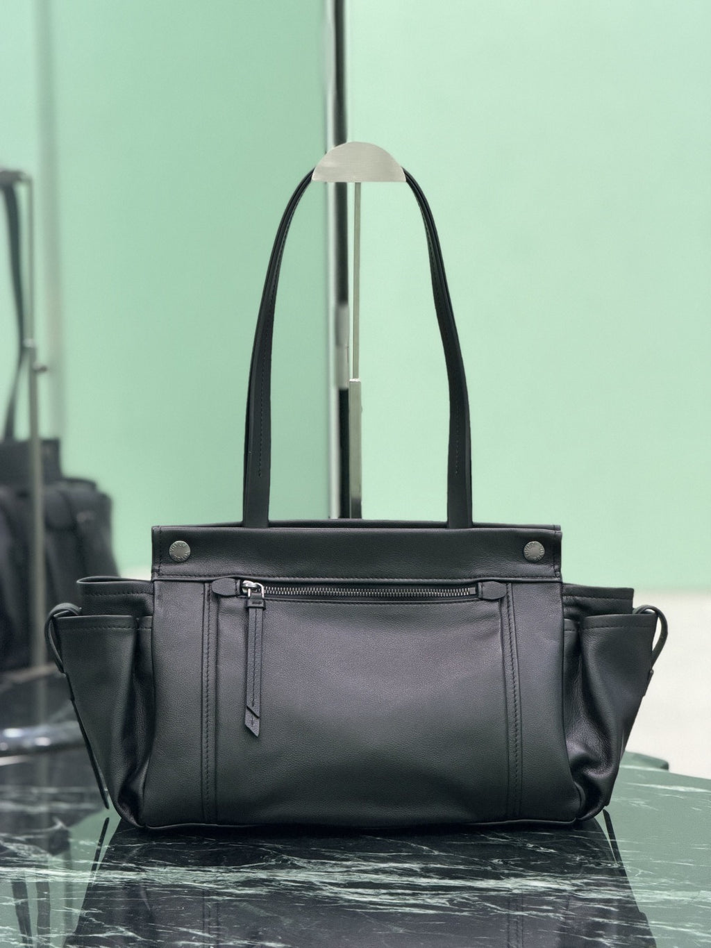 Black Route Large Leather Tote Bag